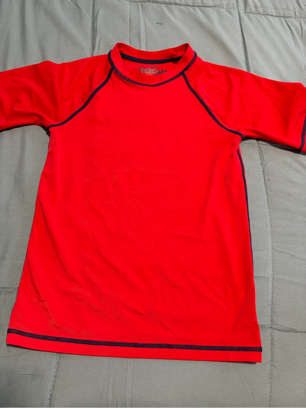 Crewcuts Bright Red Short Sleeve Swim Rashguard with Contrast Trim